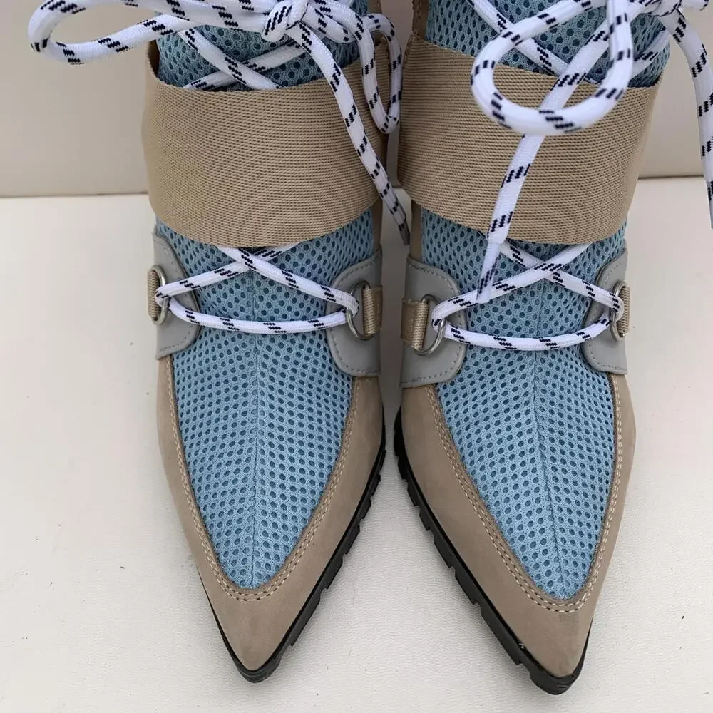 Steve Madden Illusion Pump Lace Up Boots Heels Womens Sz 8 Retro Y2k Orange Beig - Picture 4 of 13